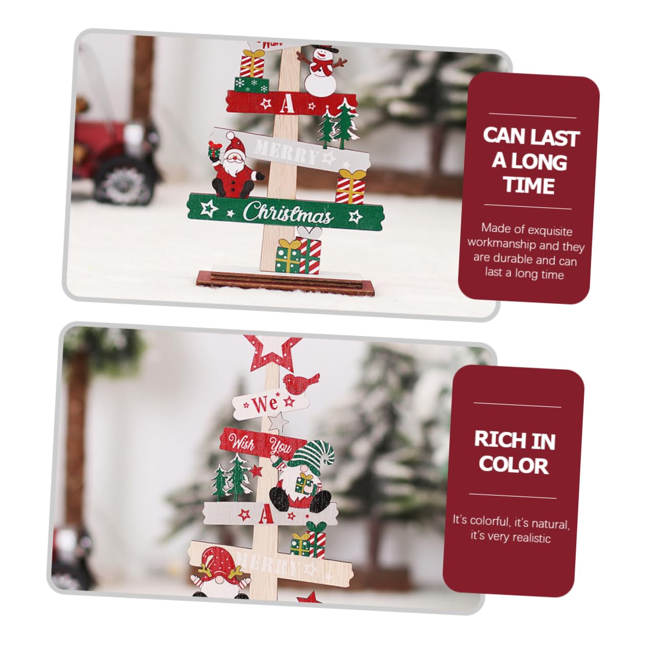 Cabilock 8 Piezas Adornos para arboles de Navidad Decoración de Mesa de Aniversario Decor for Table Centro de Mesa navideño artesanías de Madera de Navidad árbol de Navidad de Madera