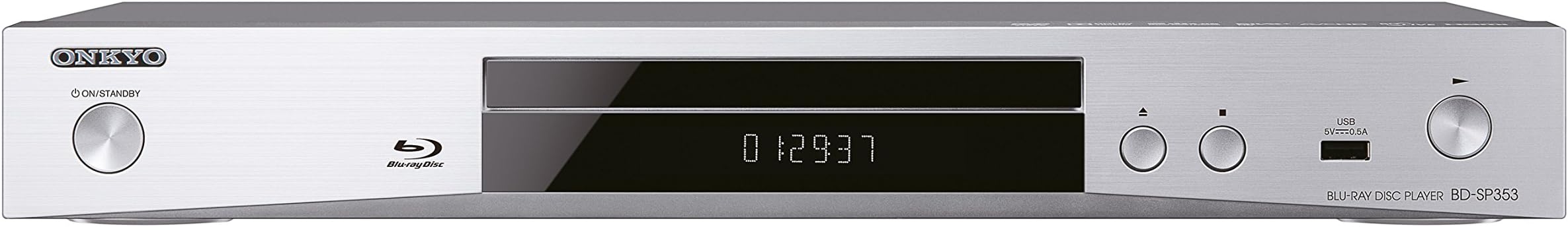 Onkyo BD-SP353(S) Blu-ray Disc Player for Blueray, DVD and Audio CD Playback, Dolby TrueHD Surround Sound, DTS-HD, 1080p High-Definition Video Signals, HDMI/USB Port, Silver