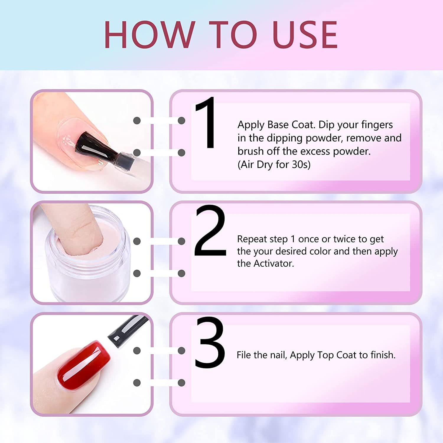 Kit de inicio de polvo para inmersión de 12 colores, kit de herramientas, polvo de inmersión de brillo desnudo blanco transparente para kit de manicura de arte de uñas francés