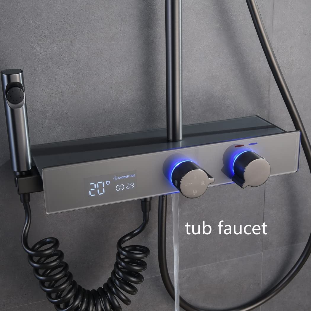 Cyfrowy wyświetlacz LED 9-calowy system prysznicowy z deszczownicą, zestaw baterii prysznicowych naściennych, mosiężny zestaw prysznicowy z głowicą prysznicową, wylewką do wanny, 3 modna