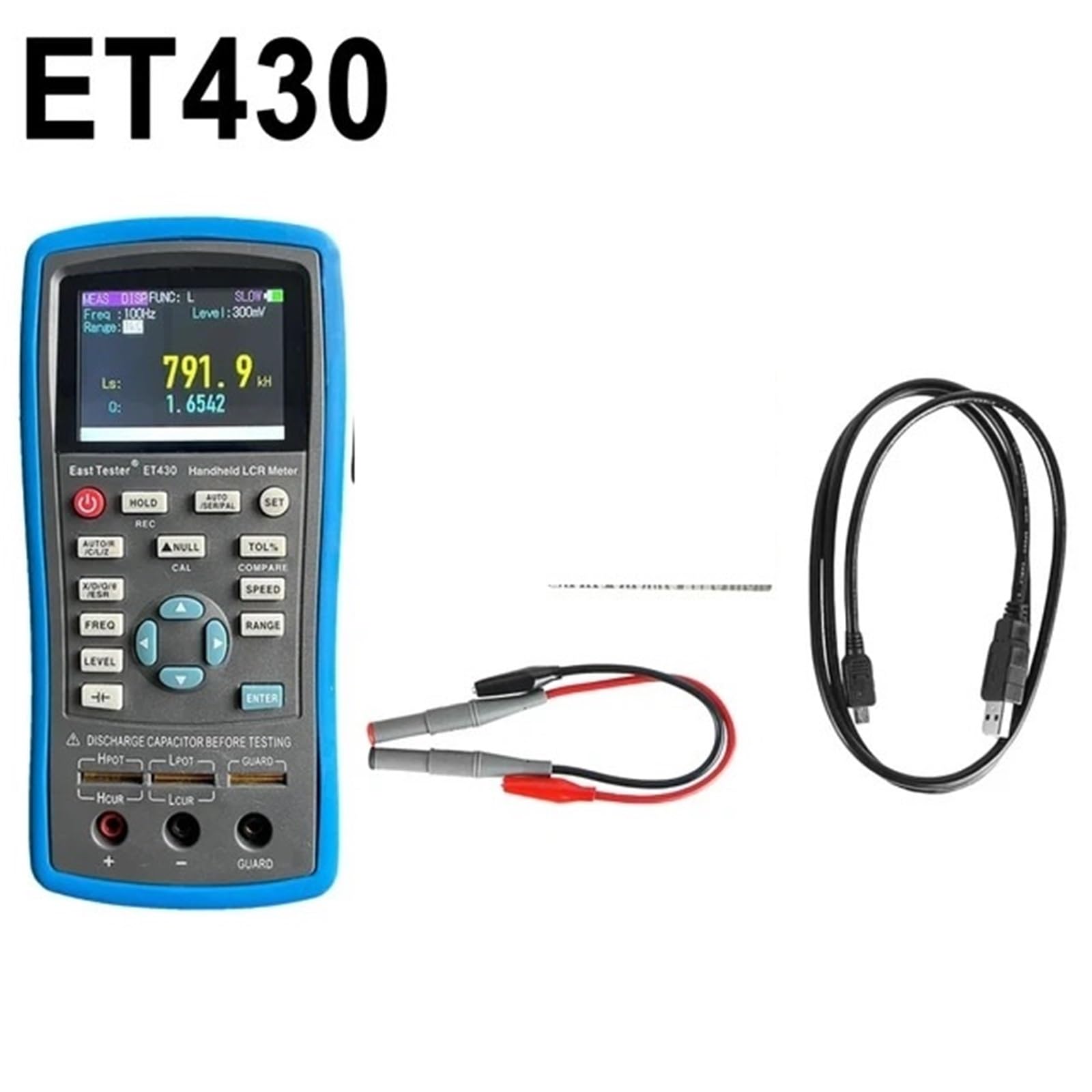 Medidor LCR, Medidor de resistencia digital LCR ET43 USB mano alta precisión con pantalla for prueba capacitancia, inductancia y(1)