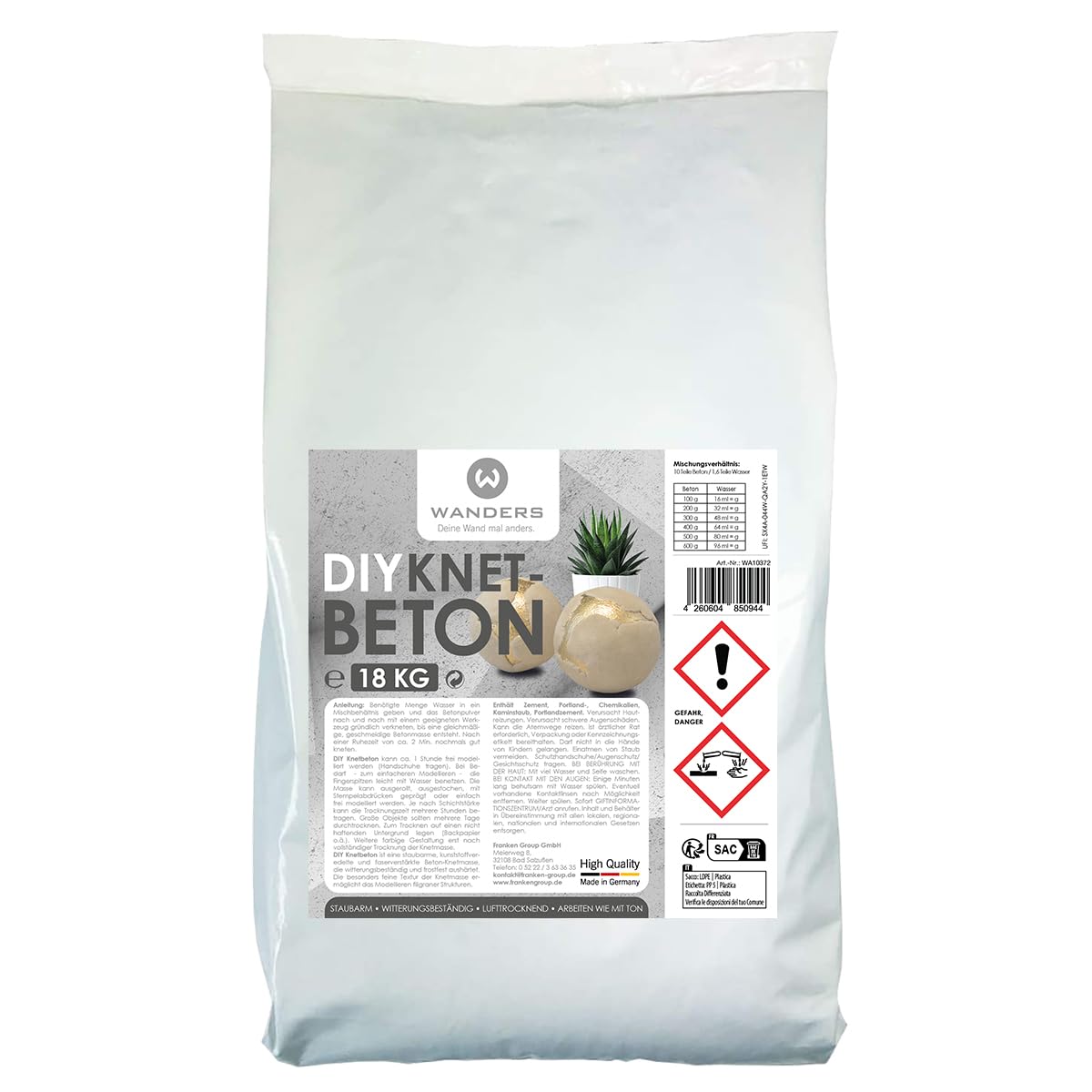 Bastelbeton zum Kneten - 20 kg - Für Kreative - Deko - Wetterfest - Made in Germany