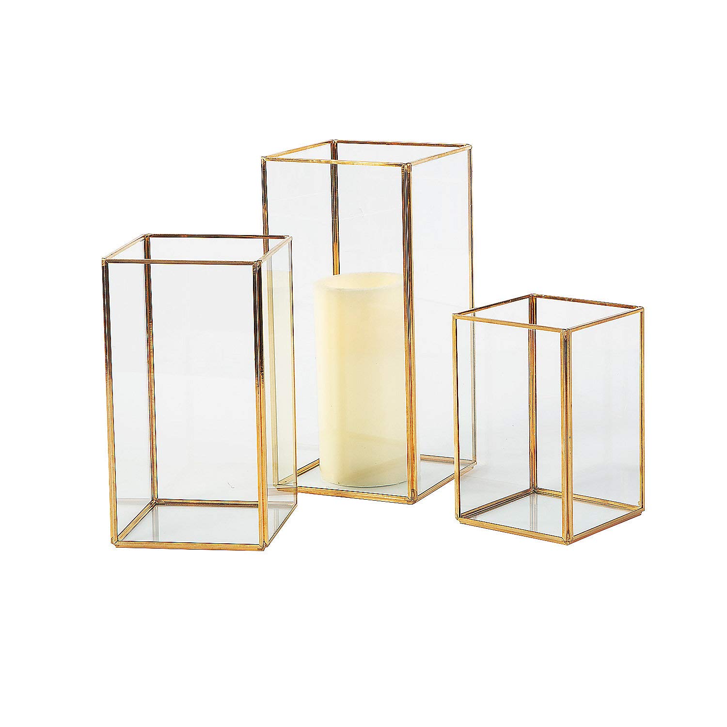 Fun Express Set of 3 Square Glass Candle Holders – Elegant Home Décor for Living Room Dining Room & Special Occasions – Stylish Glass Candle Stands for Table Settings & Modern Interiors – 3 Pieces