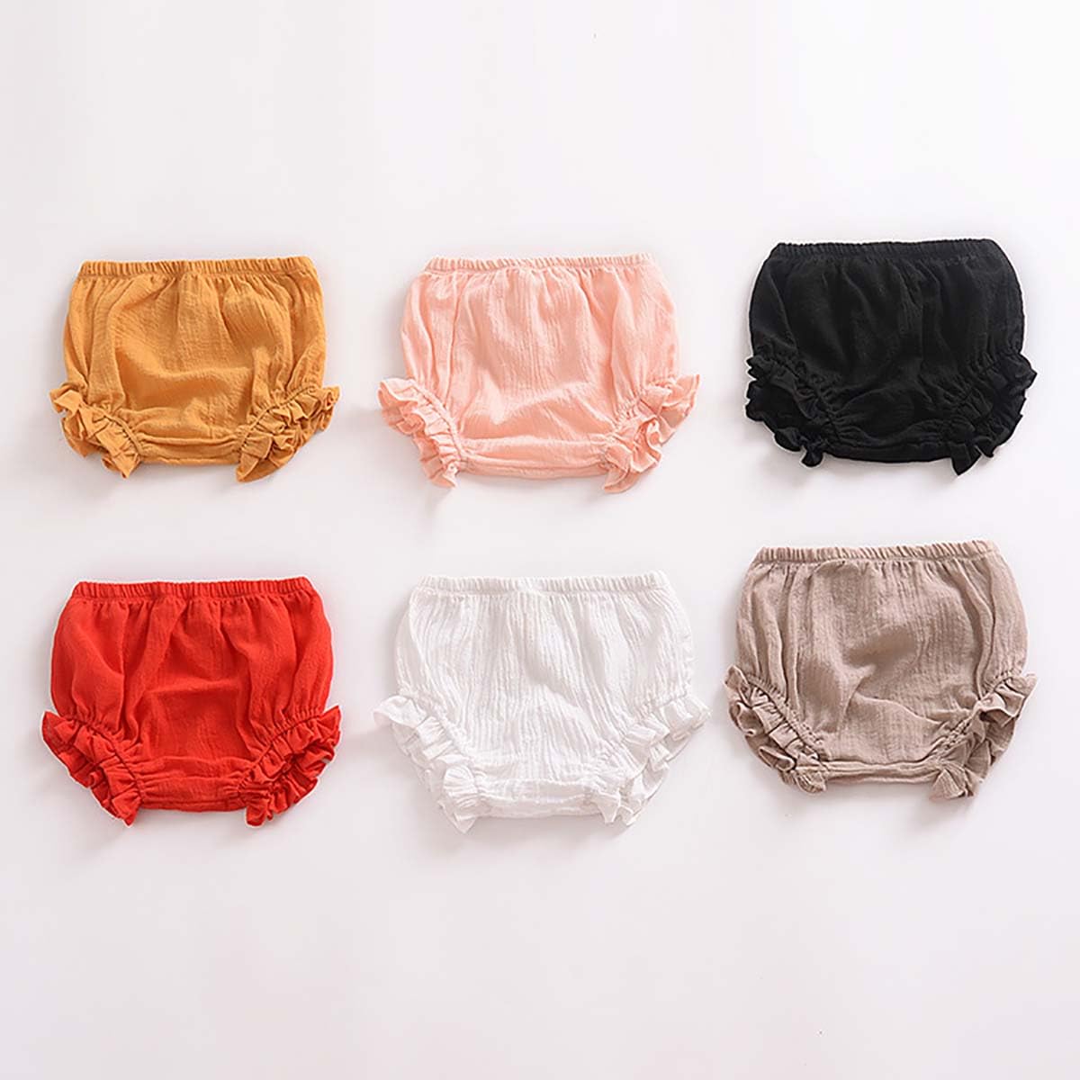 Lot de 4 Shorts en Coton et Lin pour Bébé Fille Eté Bloomer Couvre-Couche Mignon Culotte sous-vêtements Souple Pantalon Court Respirant Volants Slips Elastique pour Tout-Petits Fille