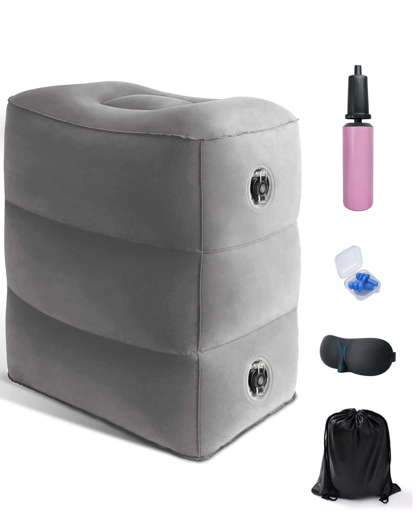 Inflatable Travel Foot Rest Pillow,Airplane Travel Pillow, Office Footrests, Adjustable 3 Layers Height Leg Rest Pillow, Flight Essentials Great for Airplane,Office,Home,Trains,Cars﹙with Pump﹚