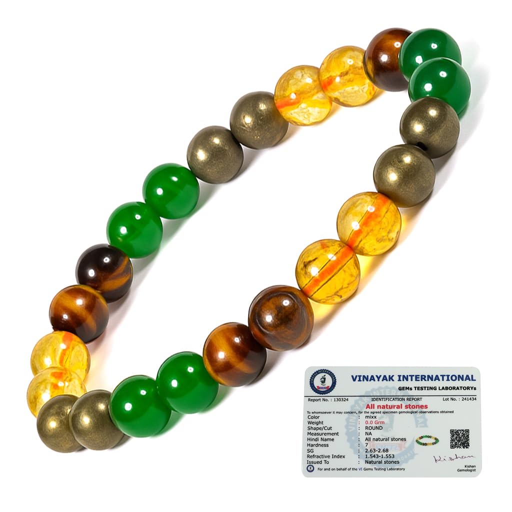 Money Magnet Bracelet, Pyrite Tiger Eye Green Aventurine Citrine Wealth Bracelet 8 mm beads energized by Reiki Grand Master For Unisex Adult