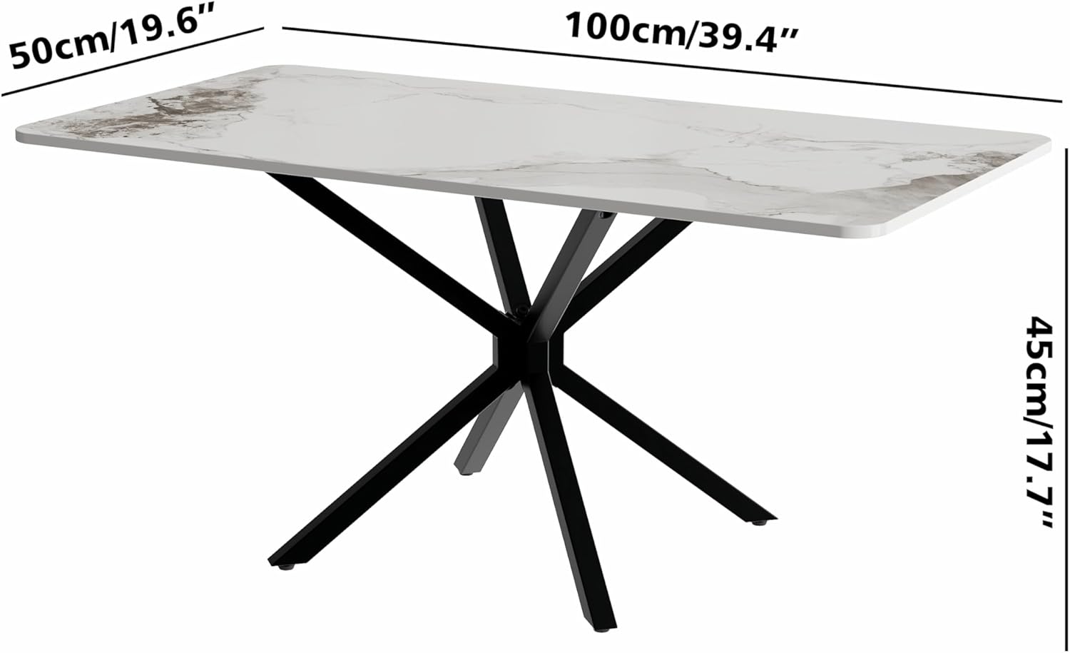GOLDFAN White Marble Rectangular Coffee Table with dimensions