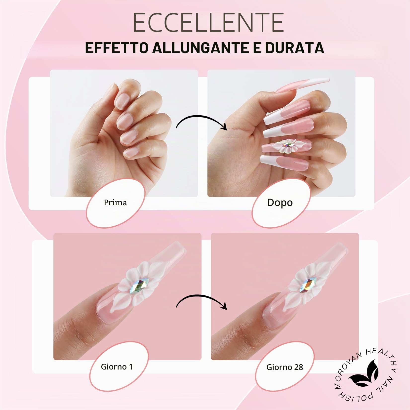 Morovan Polvere acrilica per unghie, 3 colori e 3 pennelli professionali, kit per principianti nail art