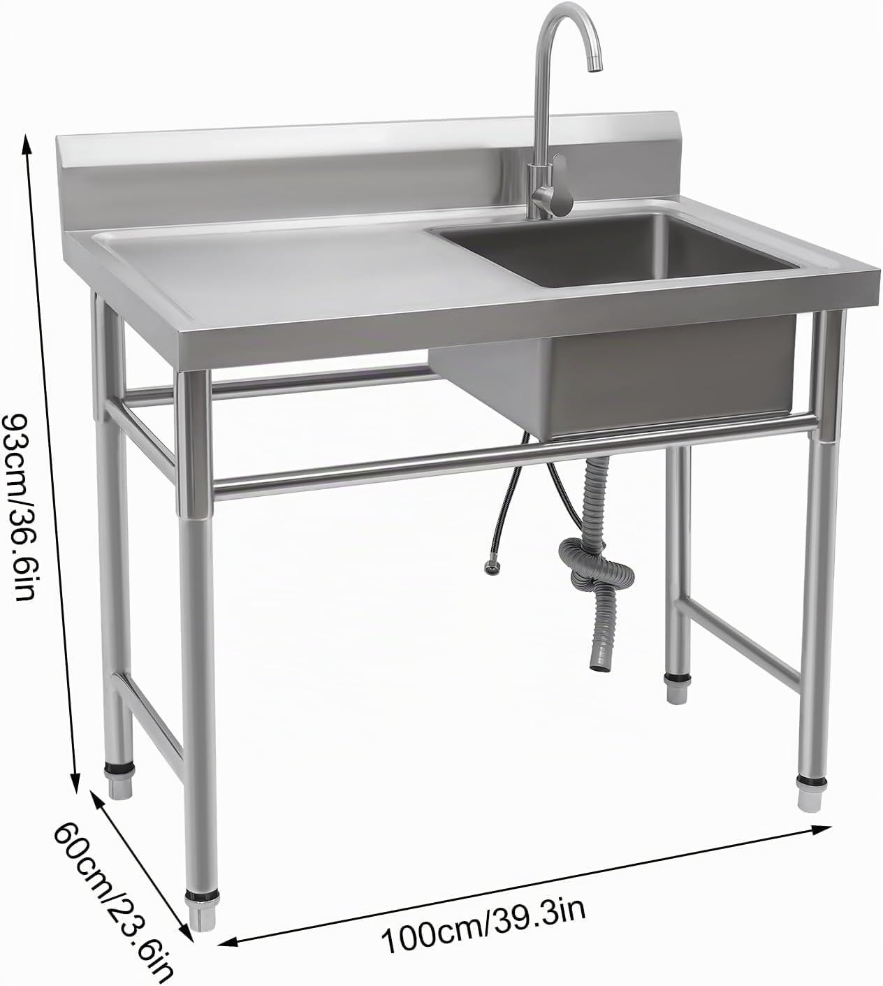 Küchenspüle,Spülbecken 1 Becken Spültisch Gastrospüle Spülbecken Edelstahlspüle Gastro Gastronomie Spüle Arbeitstisch Waschbecken Edelstahl,100cmx60cm (Rechts 100x60x93cm)