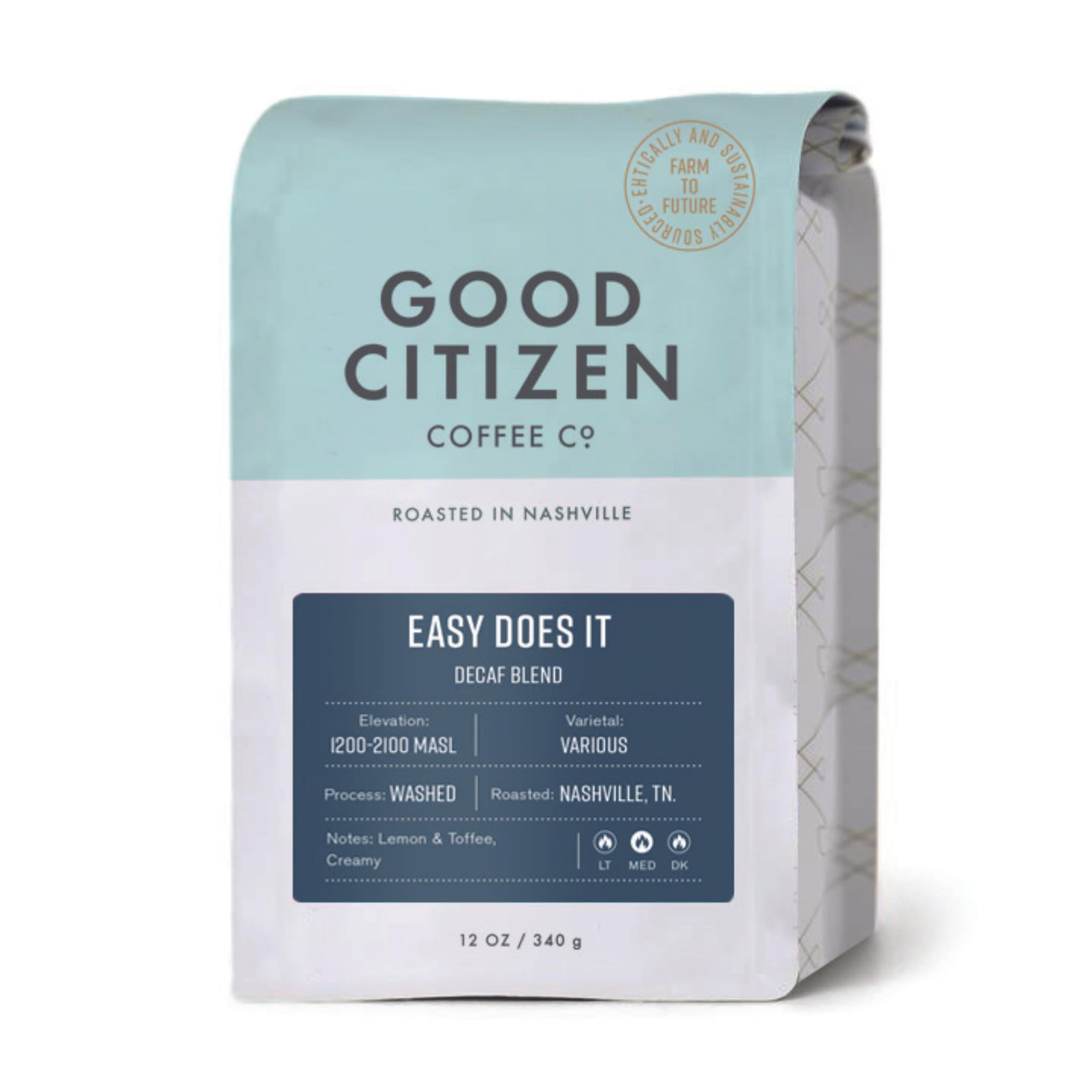 Good Citizen Coffee Co.Easy Does It Decaf Colombian Blend, Single Origin, Medium Roast, Decadent Sweet & Citrusy Flavor, Premium Quality, Washed Process (12oz, Whole Bean)
