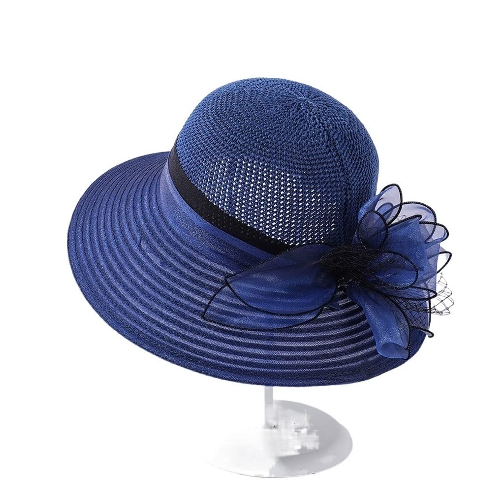 Cappello da Chiesa in Pizzo a Rete da Donna con Berretto Estivo Floreale a Tesa Larga Cappelli per Feste di Nozze Cappellini per Protezione Solare da Spiaggia