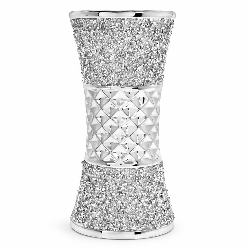 Segoy Silver Sparkle Flower Vase Different Size Crushed Diamonte Bling Textured Home Decoration Display Ornament (Choose The Perfect Vase Size For Your Home, Office, Or Any Space 20Cm, 25Cm, 30Cm) (30Cm)
