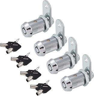 WOOCH Tubular Cam Lock Cabinet Lock,Keyed Alike Removable Key (1-1/8 Inch 90°, Chrome Finish, 4 Pack)