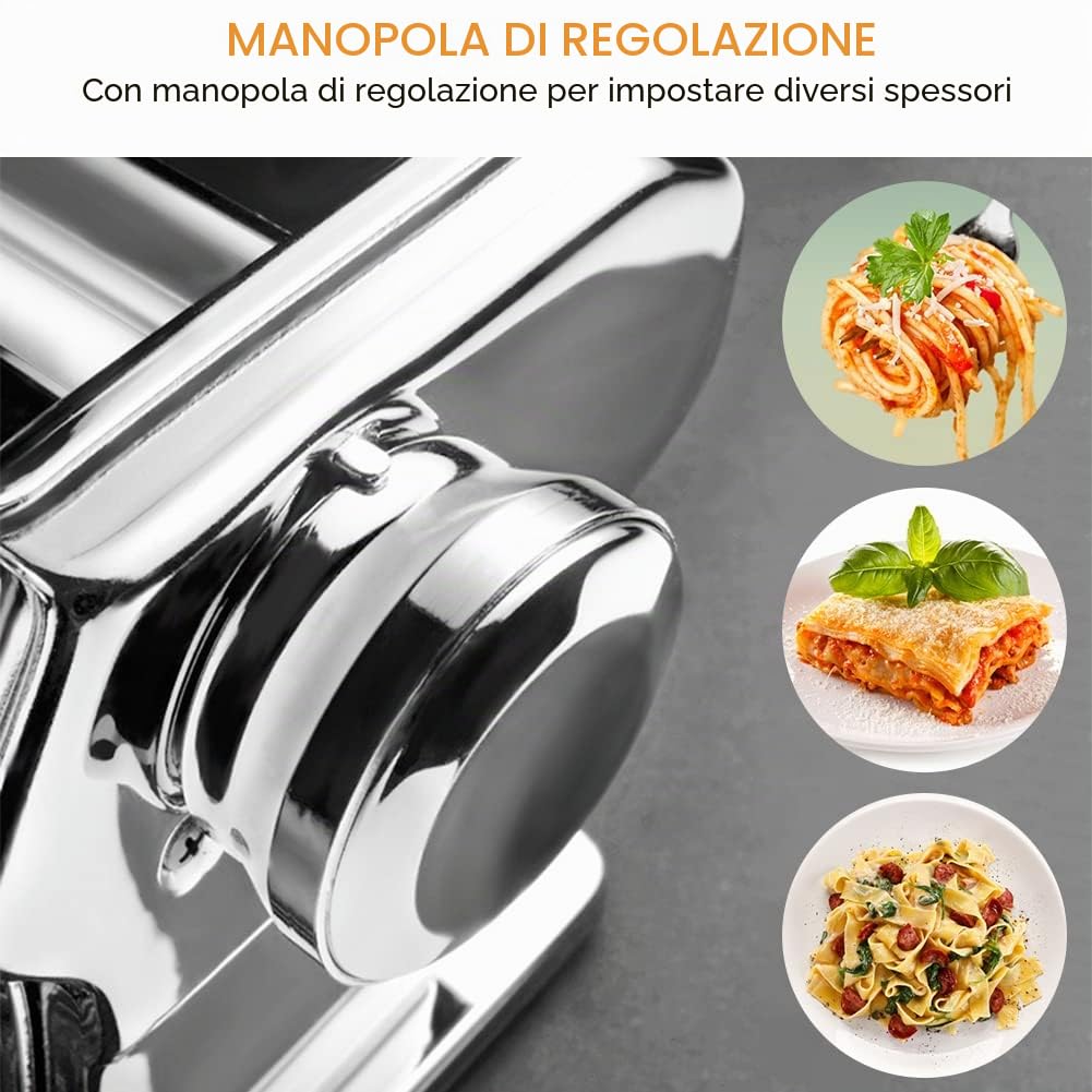 Macchina per Pasta Manuale con Manovella Sfogliatrice, Macchina per La Pasta Fresca in Casa Acciaio Inossidabile Tirapasta Sfogliatrice per Tagliatelle/Spaghetti/Lasagna/Ravioli