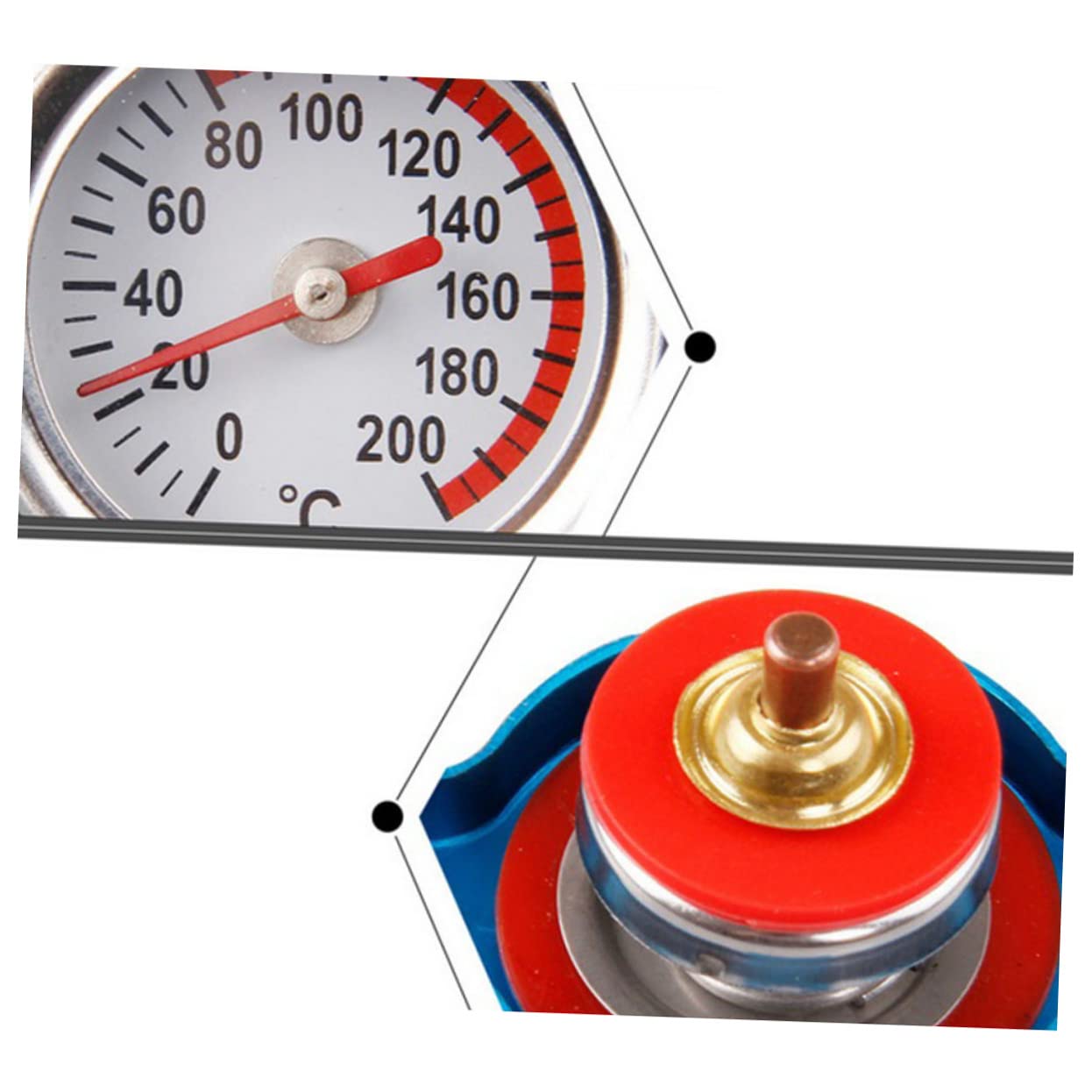 Coperchio Serbatoio Acqua Auto con Termometro, 1.3 Bar Grande | Quadrante Analogico Leggibile, Controllo Rapido del Liquido Refrigerante, Abs e Lega di Alluminio, per Auto