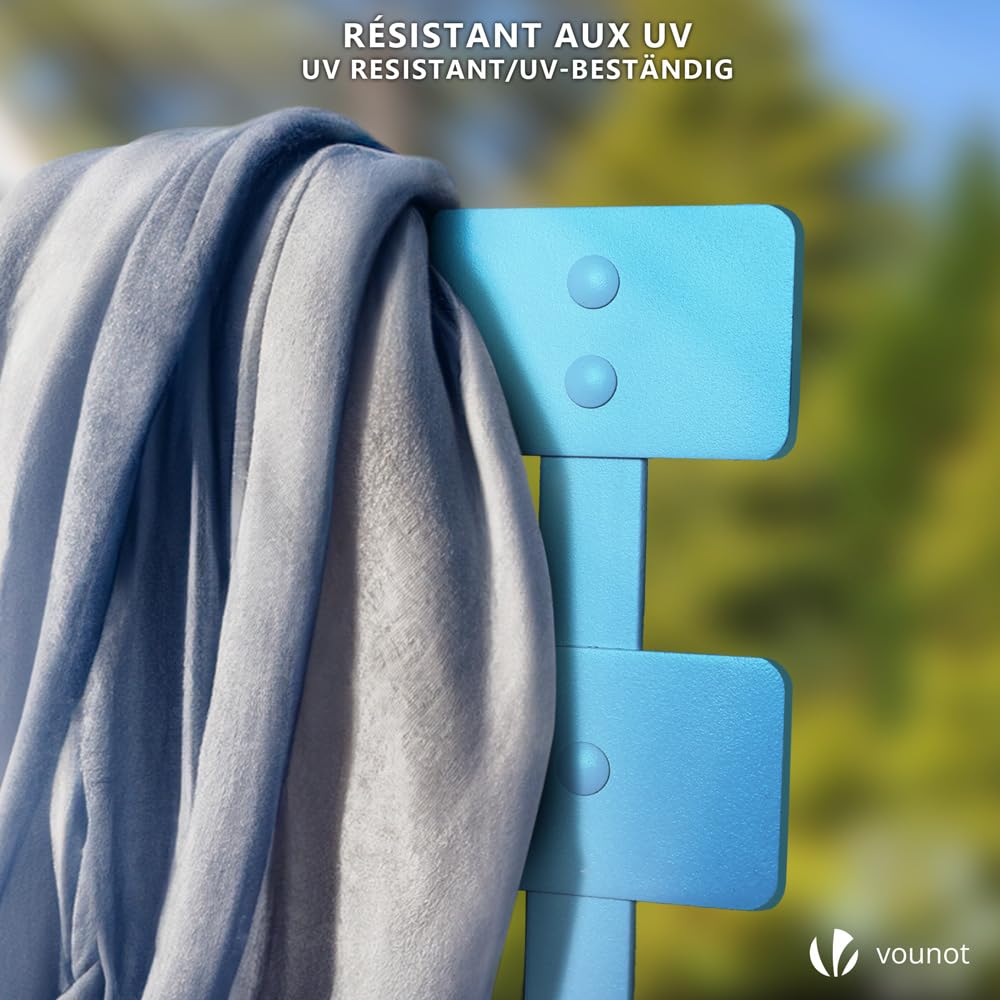 VOUNOT® Conjunto de Muebles de Jardín Plegable 3 Piezas, Set de Bistro con Marco de Acero Resistente y Respaldo, Juego de 1 Mesa Redonda y 2 Sillas Terraza, para Balcón, Jardín, Patio, Exterior, Azul