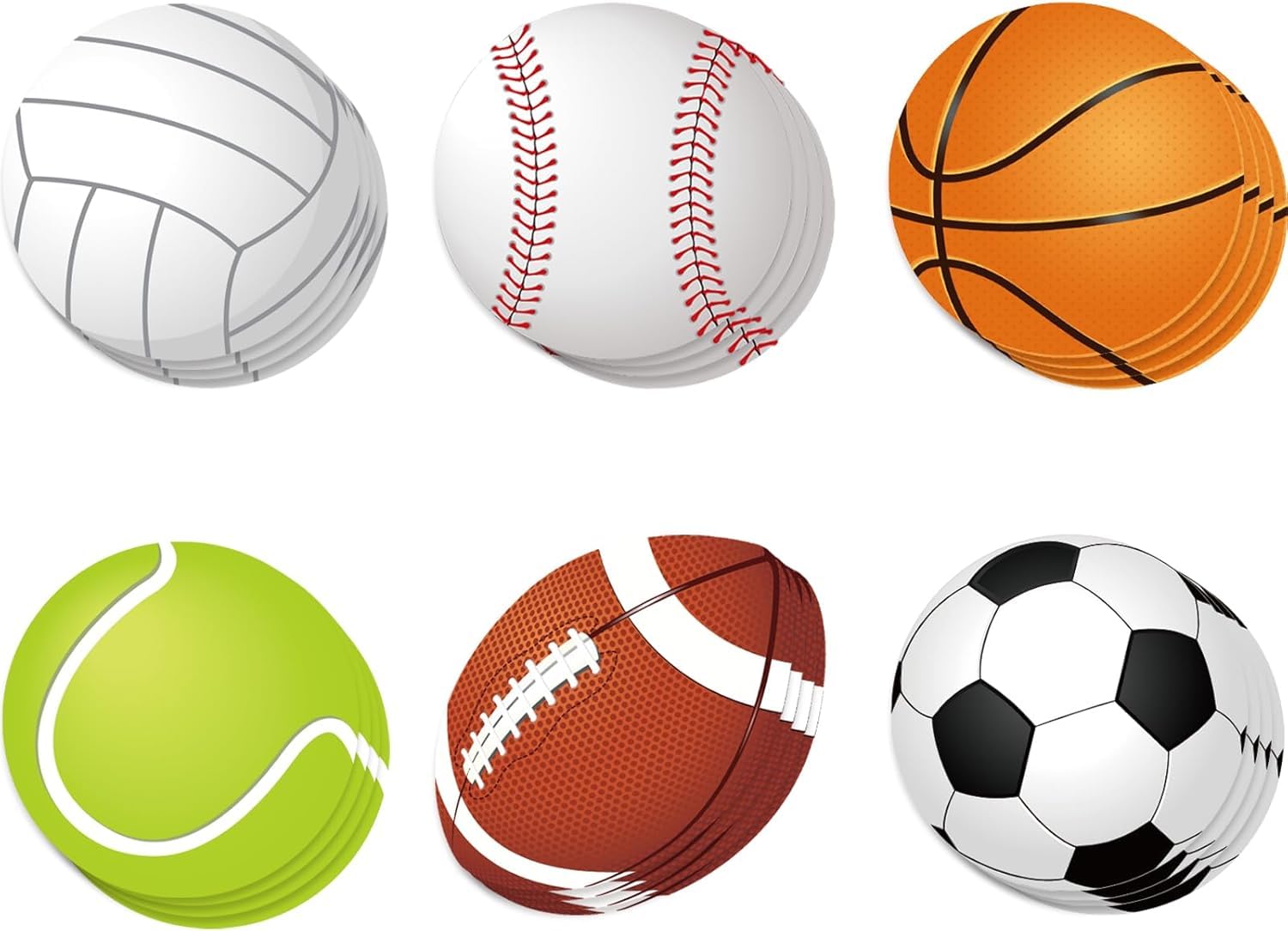 60Pcs 6In Paper Sports Ball Cut-Outs Basketball Football Volleyball Tennis Soccer Baseball Cutouts with 120Pcs Adhesive Sheets,Ball Cut Outs Bulletin Board Decorations for Wall