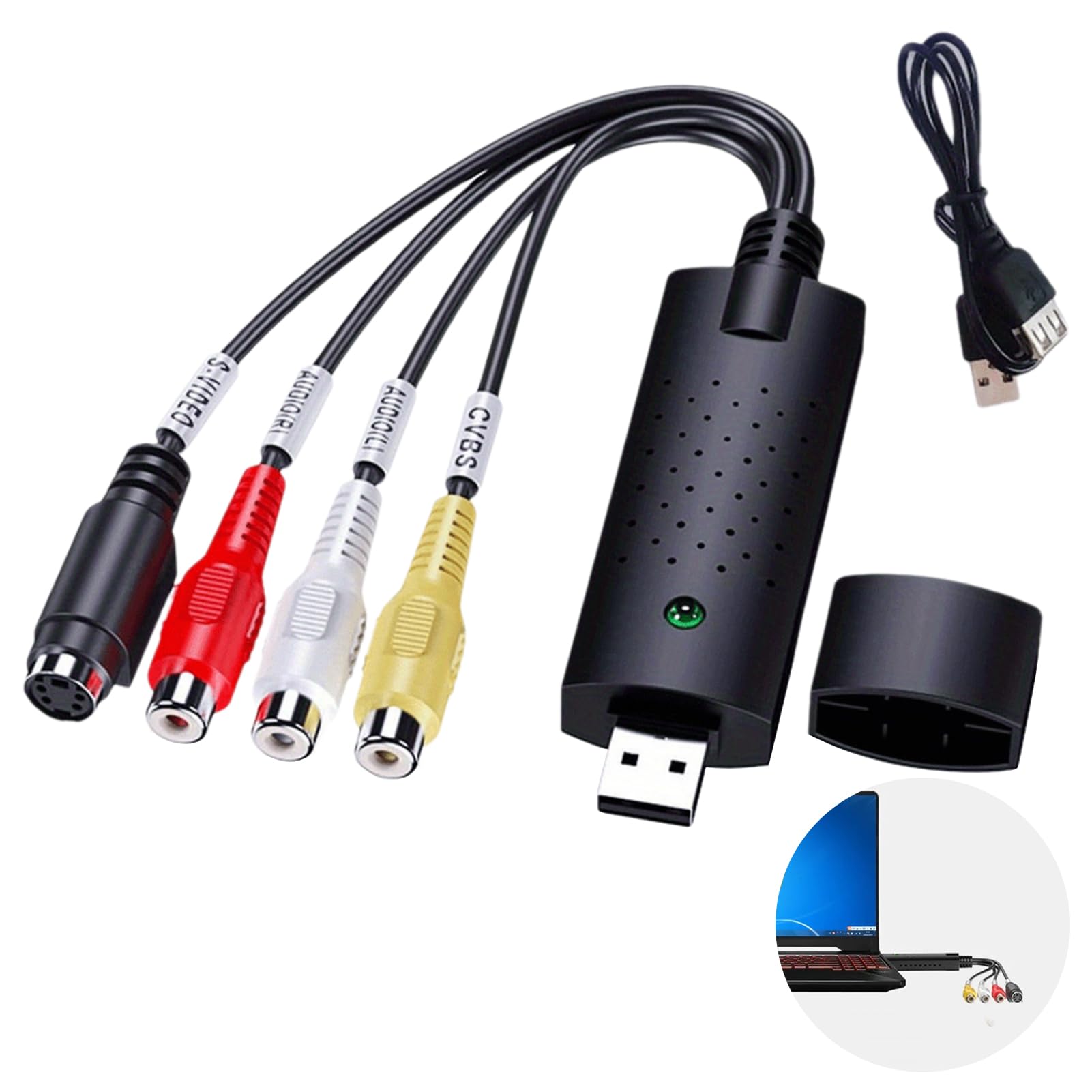 USB Video Capture Card - VHS to Digital Converter, Audio Grabber for Analog to Digital Conversion, Compatible with Windows XP/Vista/10/8/7