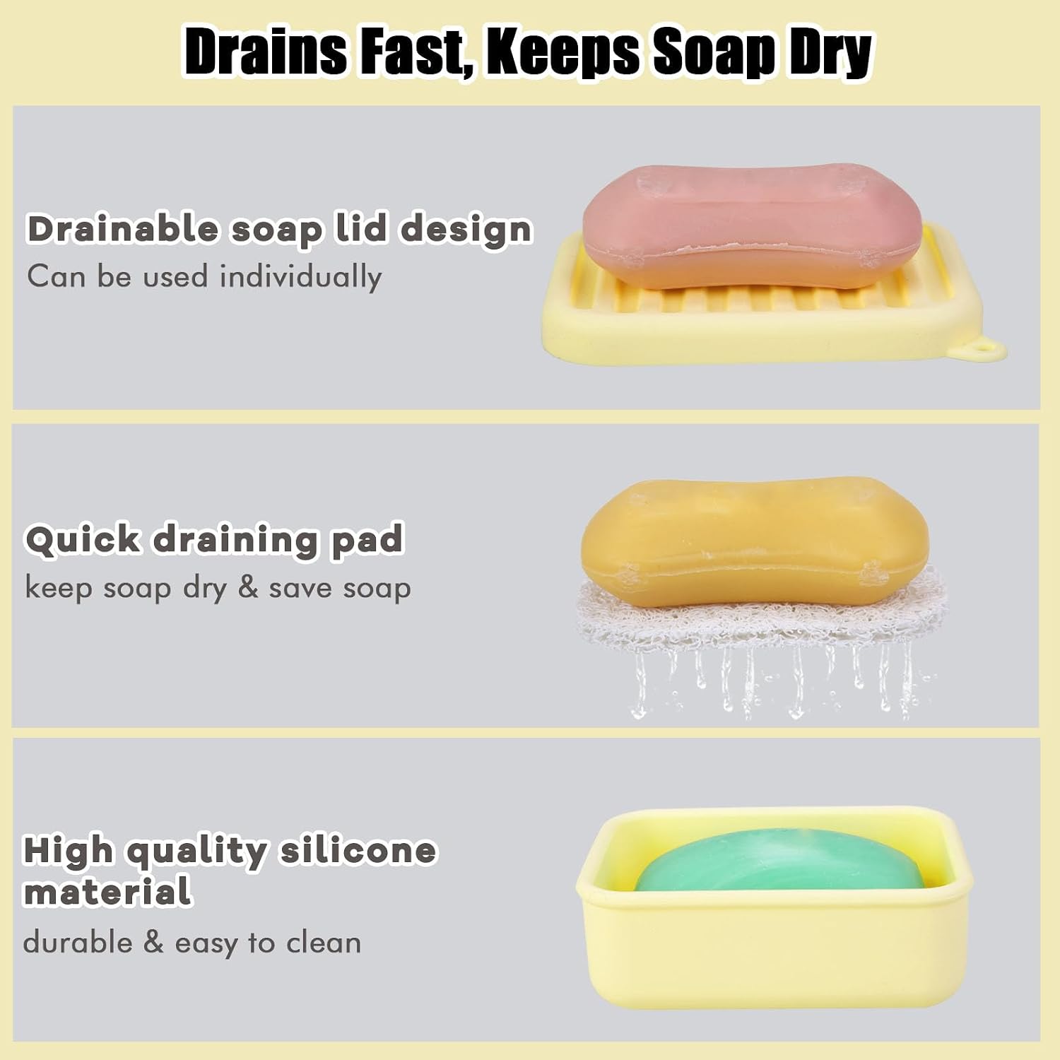 Silicone Travel Soap Case, Leak-Proof Soap Container with Drain Pad