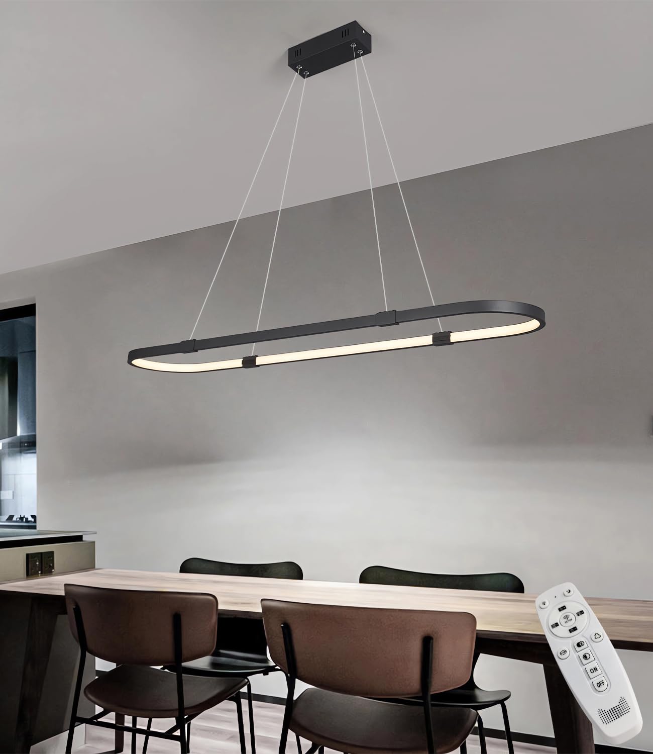 Ściemnialna lampa wisząca LED Czarna lampa wisząca Żyrandol do jadalni Okrągłe wiszące żyrandole z pilotem Lampa wisząca na wyspę kuchenną Sala konferencyjna Biuro Lampa sufitowa