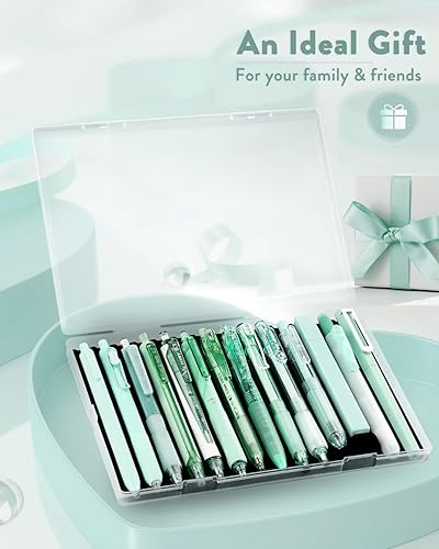 Miniatura 6 de Four Candies Juego de 14 bolígrafos de tinta de gel pastel con estuche, lindo bolígrafo retráctil de punta fina de 0.020 in, 12 unidades de tinta