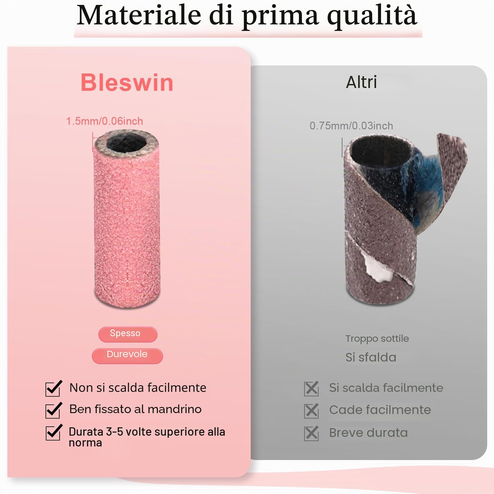 100 pezzi di bande abrasive piccole con punta a mandrino da 3 mm aggiornata,rimozione di unghie in gel, Bande piccole per la levigatura delle unghie #180 Rosa