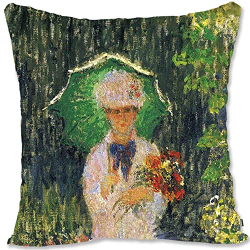 YINGD Funda de almohada decorativa con diseño de arte humano - Monet - Camille con paraguas verde MO