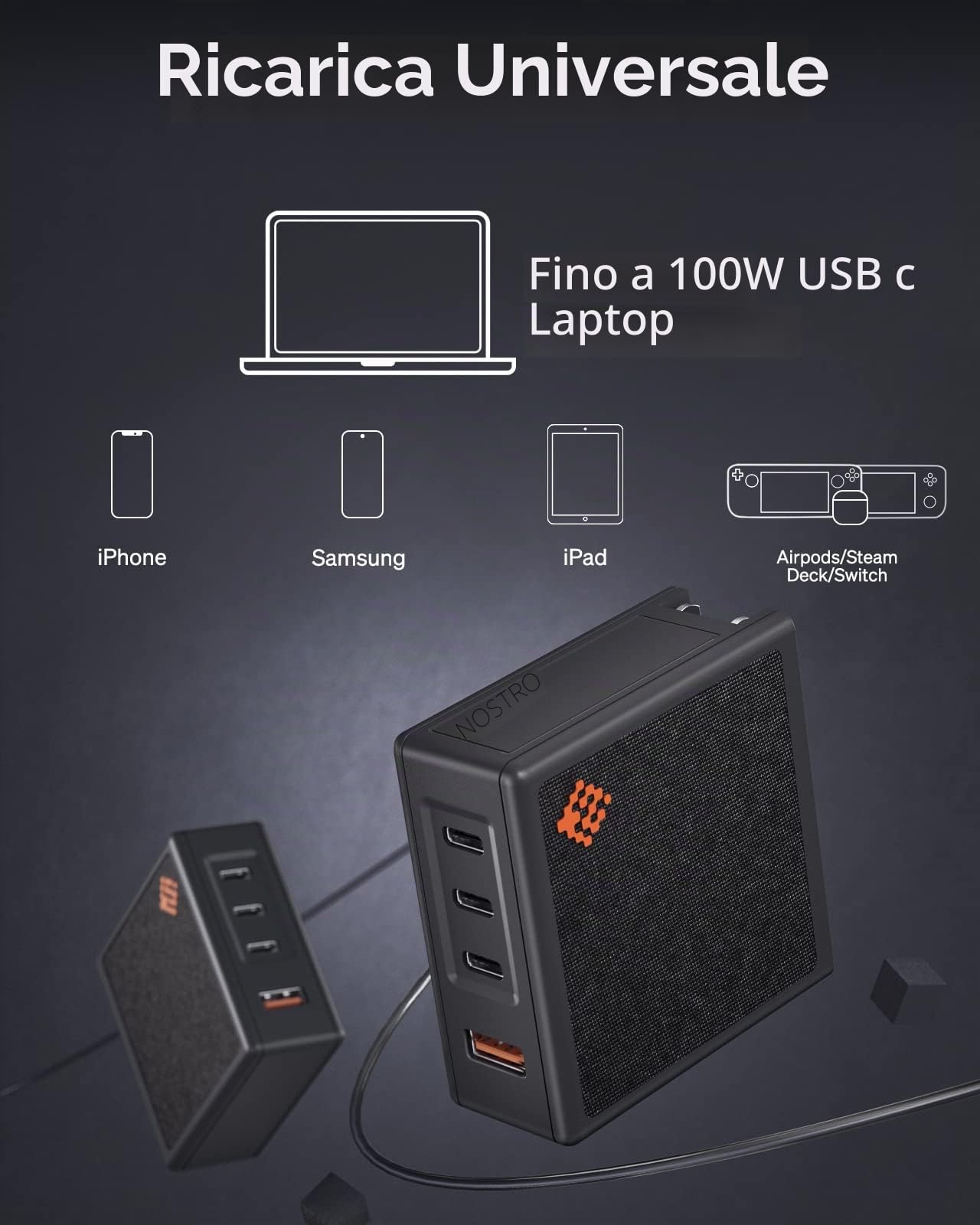 SlimQ Caricatore USB-C da 100 W, PD 3.0, adattatore da viaggio pieghevole