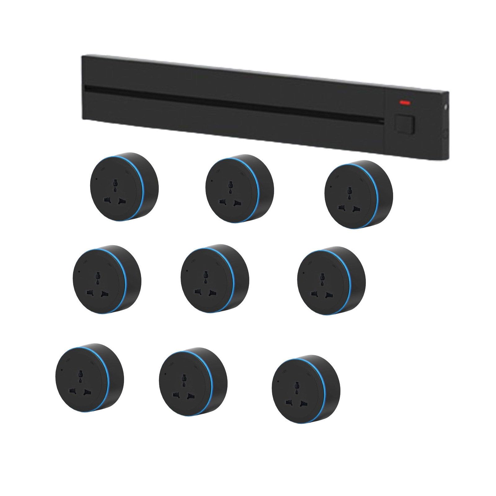 Power Strips Slide Rail Socket with Adjustable LED Aperture - 110-220 Universal Voltage, IP20 Protection, 32A Capacity, Office &amp; Home(Black,100cm)
