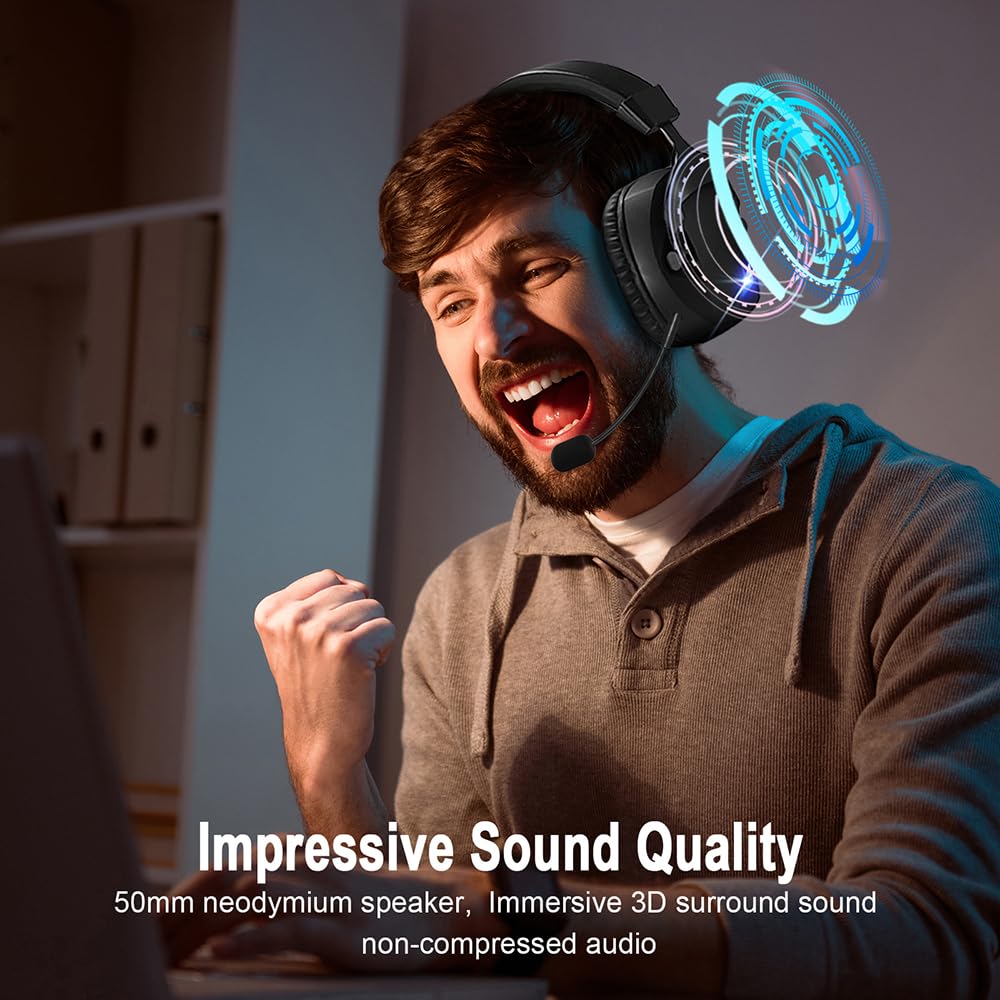 Cuffie da Gioco Microfono Wireless con Cancellazione del Rumore Surround 3D per PC Spugna Traspirante Driver da 50 Mm Leggero Durevole Durata della Batteria di 36 Ore (#2)