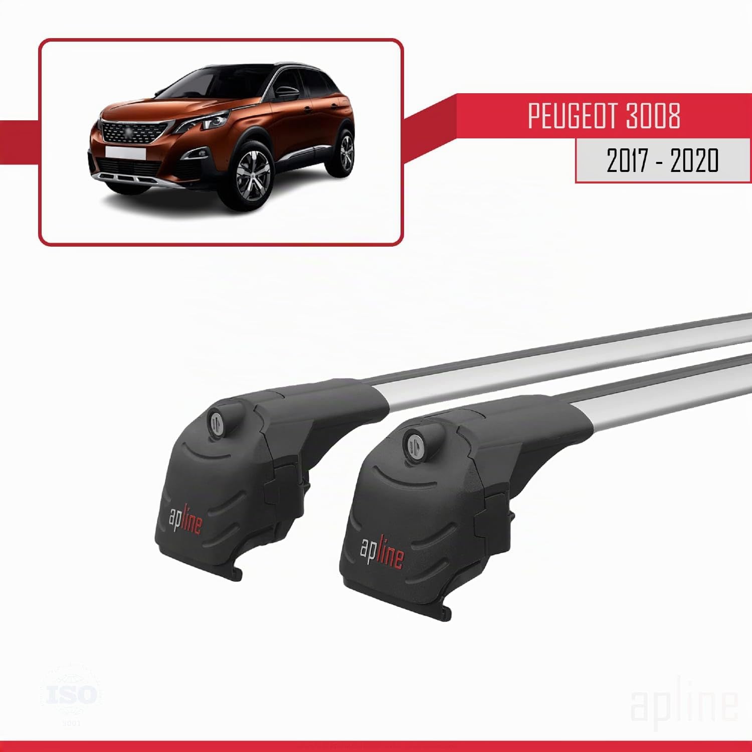 Compatible con Peugeot 3008 II (P84) Pre-Facelift 2017-2020 Modelo Ace-2 Barra de Techo Auto Portaequipajes Barras Transversales Gris Aluminio 2 Barras
