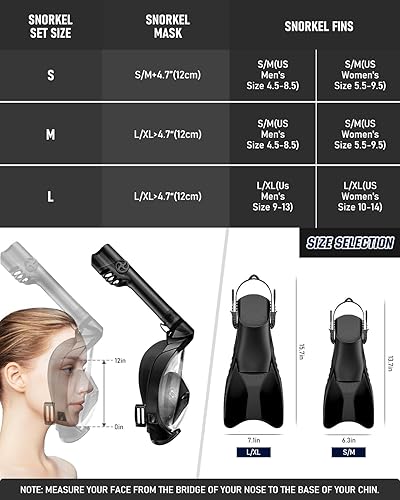 Miniatura 7 de W WSTOO Juego de aletas de máscara de esnórquel, equipo de esnórquel para adultos, máscara de esnórquel de cara completa y aletas de natación
