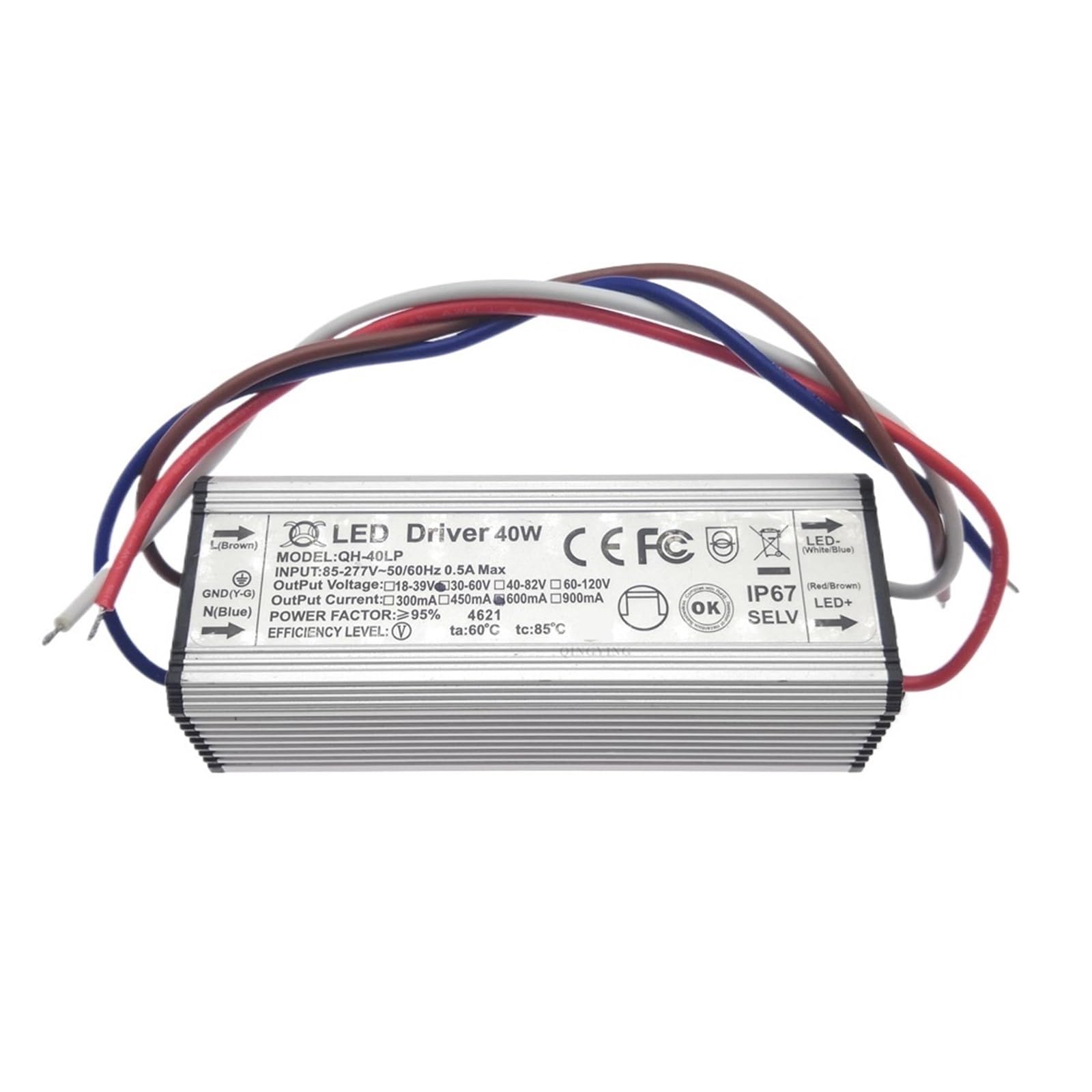 1PCS LED Driver 600mA Corrente Costante Alta PF 3W 10W 20W 30W 40W 50W 60W 1-2x3w 3-10x3w 10-18x3w 18-30x3w Lampada di Illuminazione di Alimentazione(IP67-10-18x3W-30-60V)