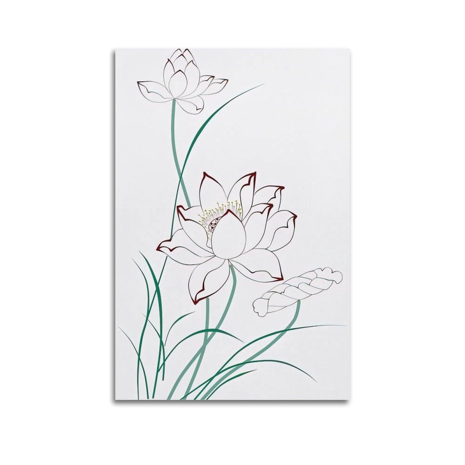 DLJGDS Plant Poster Line Drawing Lotus Decorative Painting Canvas Wall Posters And Modern Family Bedroom Decor 24x36inch(60x90cm)