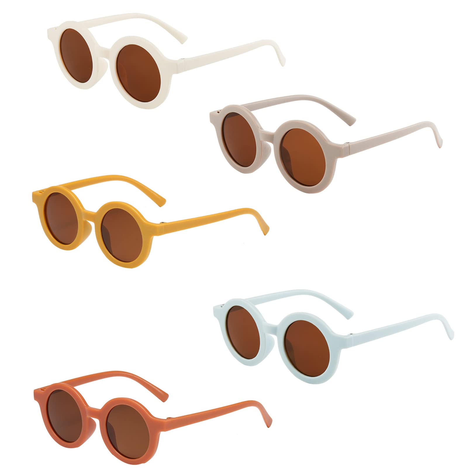 BEHAHAI Lunettes de soleil rondes pour enfants - Protection UV 400 pour bébé, tout-petit, enfants de 1 à 8 ans - Style rétro pour filles et garçons