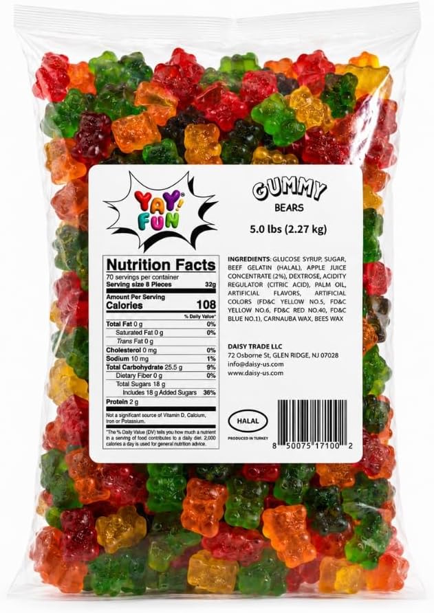 Halal Gummy Bears - 5lbs Bulk Gluten Free Candy Variety Pack, Halal Candy, Gummy in Bulk, Fun Snacks, Fruit Snacks - Perfect for Parties and Events - Delicious and Chewy Treats for All Ages (Classic)