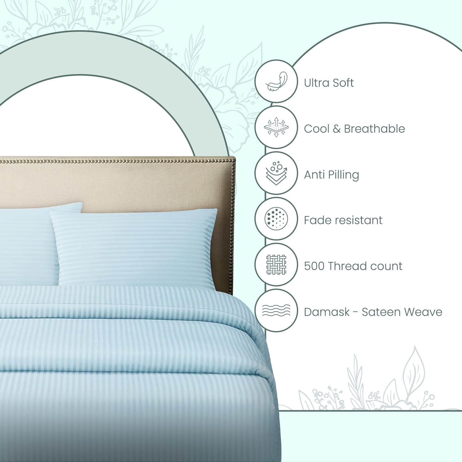 Feather & Stitch Twin Size Damask Stripe Sheet Set, 3 Piece Set, Ultra Soft 100% Cotton Sheets - Image 4