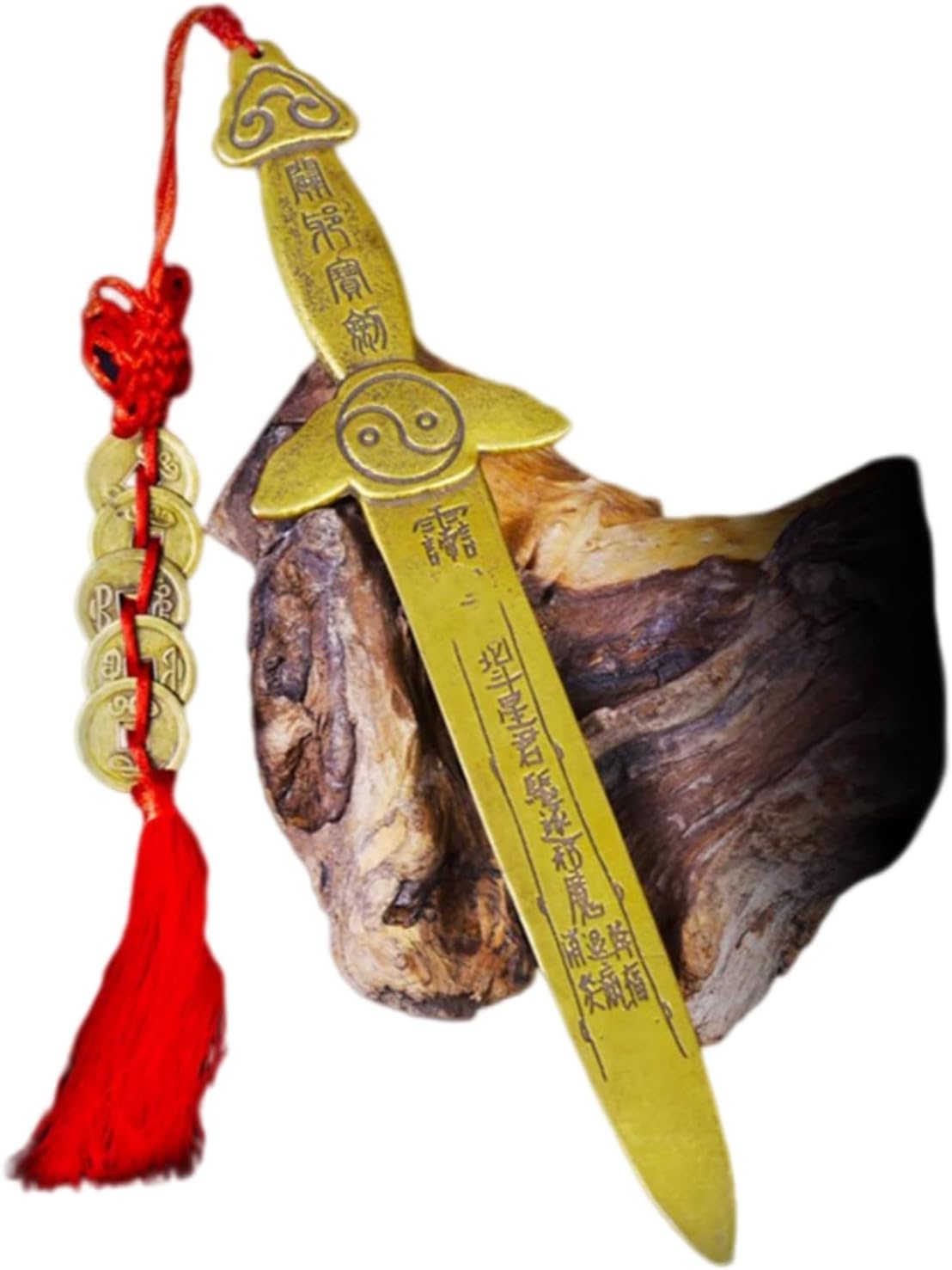 纯黄铜七星剑铜钱宝剑道家小铜刀大号镇家居宅客厅玄关摆件道士剑 fengshui Chinese Tassel Ornaments-1380