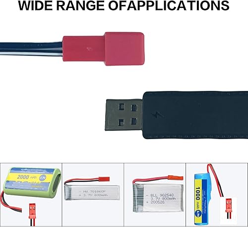 Miniatura 5 de Cable de carga USB de 3.7 V con enchufe JST de 2 pines compatible con automóvil RC, avión, tanque, barco y otros juguetes de control remoto, batería