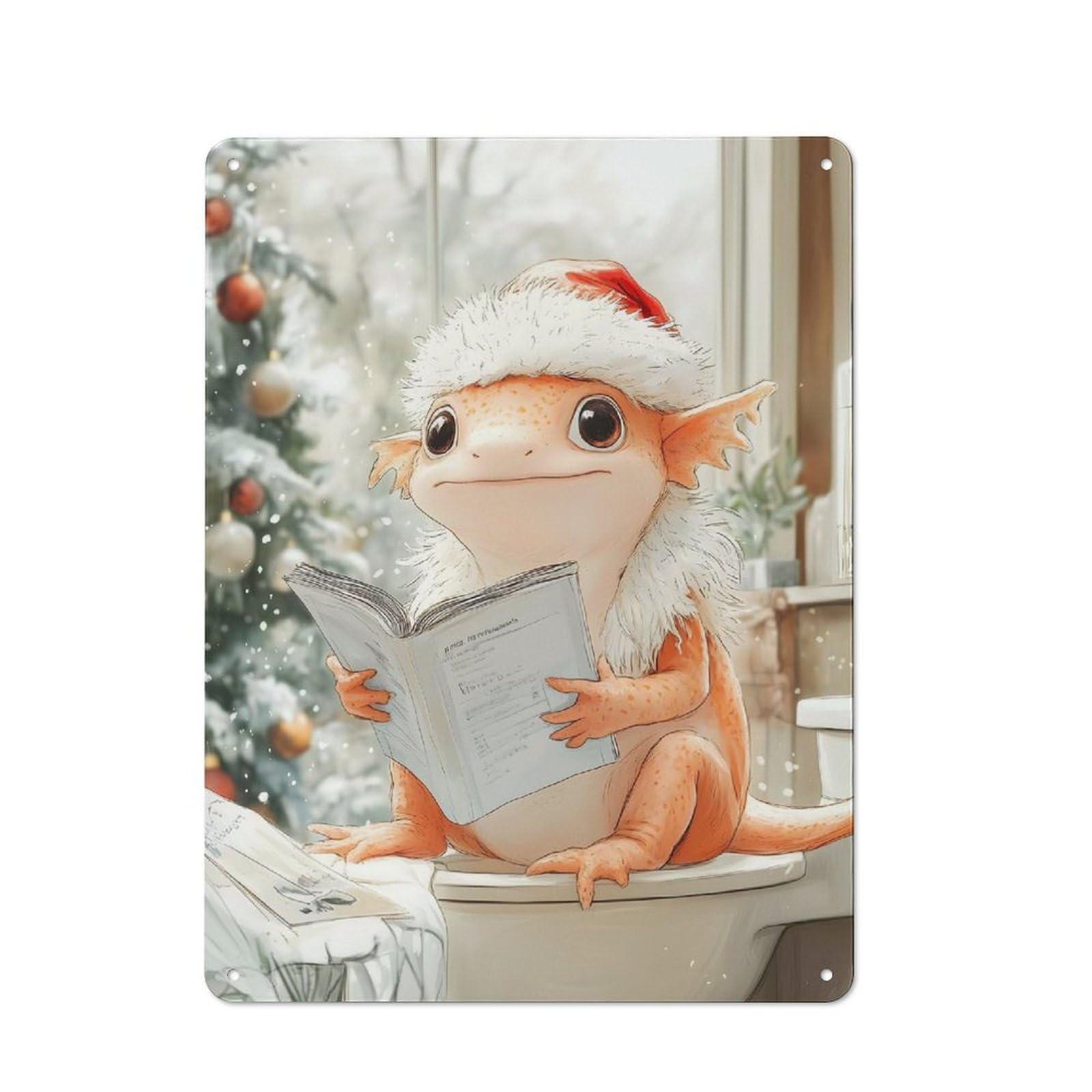 Junmoney Christmas Axolotl Lizard Toilet Metal Wall Sign 40X30cm Featuring For Garage Wall, A Housewarming Gift For People Furnishing A Garage