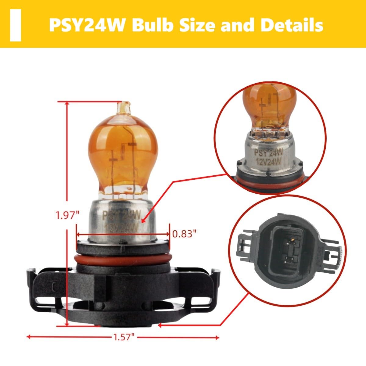 Piumeif (2 Pack) PSY24W Front Turn Signal Light Bulb 12V 24W fits for New Passat Magotan Golf 6 / GTI Regal GL8 First Land Excelle GT/XT - Replace PSY24W 12188NAC1 12188NA 12188 NA