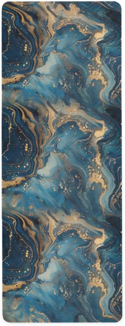 ALAZA Blue and Gold Marble Yoga Mat Non Slip Fitness Exercise Mat, Workout Mat for Yoga, Pilates and Floor Exercises