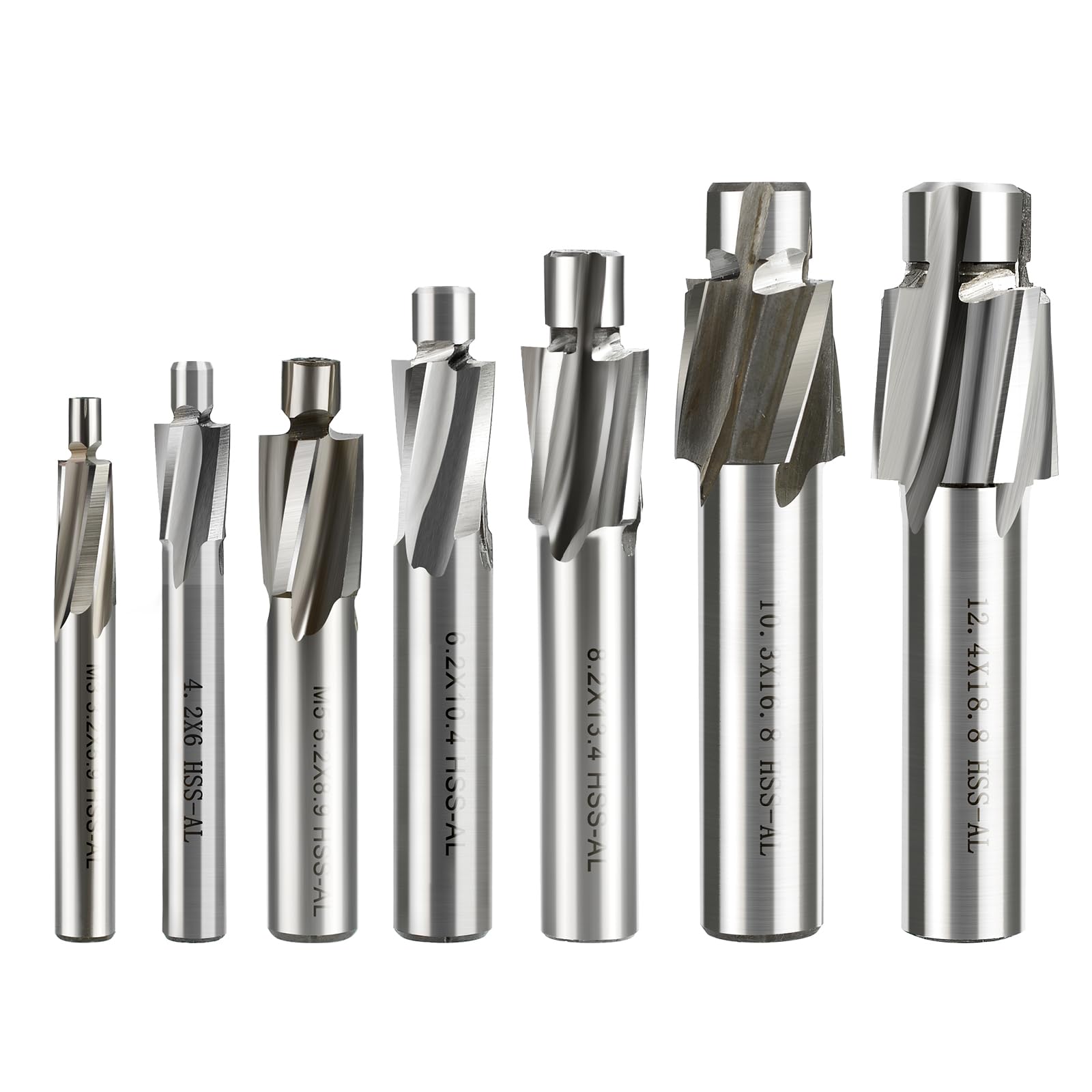 7 pezzi svasatori piatti M3-M14 HSS Fresa svasata a 4 denti CNC Slot Trapano svasato per metallo, acciaio, alluminio, legno, acciaio inox, plastica