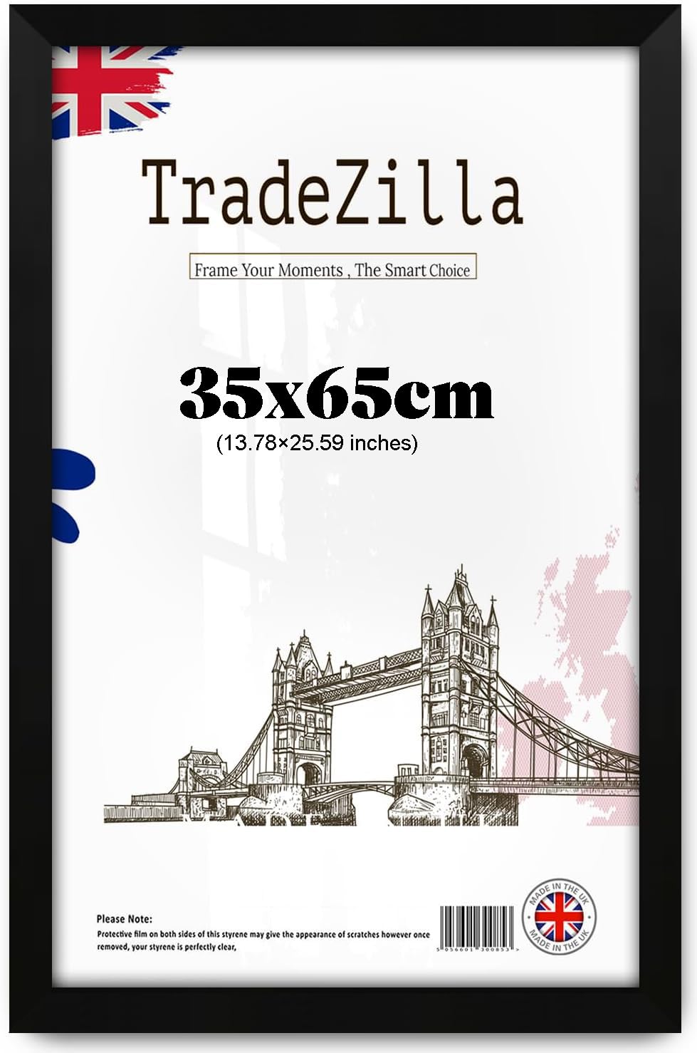 TradeZilla Modern MDF 35x65cm Photo Frame | Elegant Wall Mount Frame with Perspex | Ideal for Living Room, Bedroom & Gallery Display - (Matt Black)