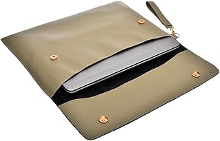 Accelerate Dotted Beige Leather Protective 15-15.6 inch Premium Laptop Sleeve Case with Magnetic Snap Clasps and Removable Strap | Slim Design Laptop Bag compatible with MacBooks and Laptops