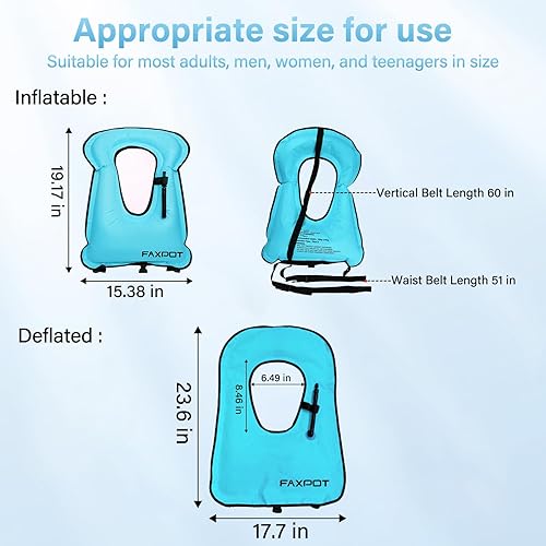 Miniatura 4 de Faxpot - Chaleco de esnórquel, chaleco de natación inflable portátil para adultos, chaleco de buceo, surf, chaleco de esnórquel ajustable, chaqueta