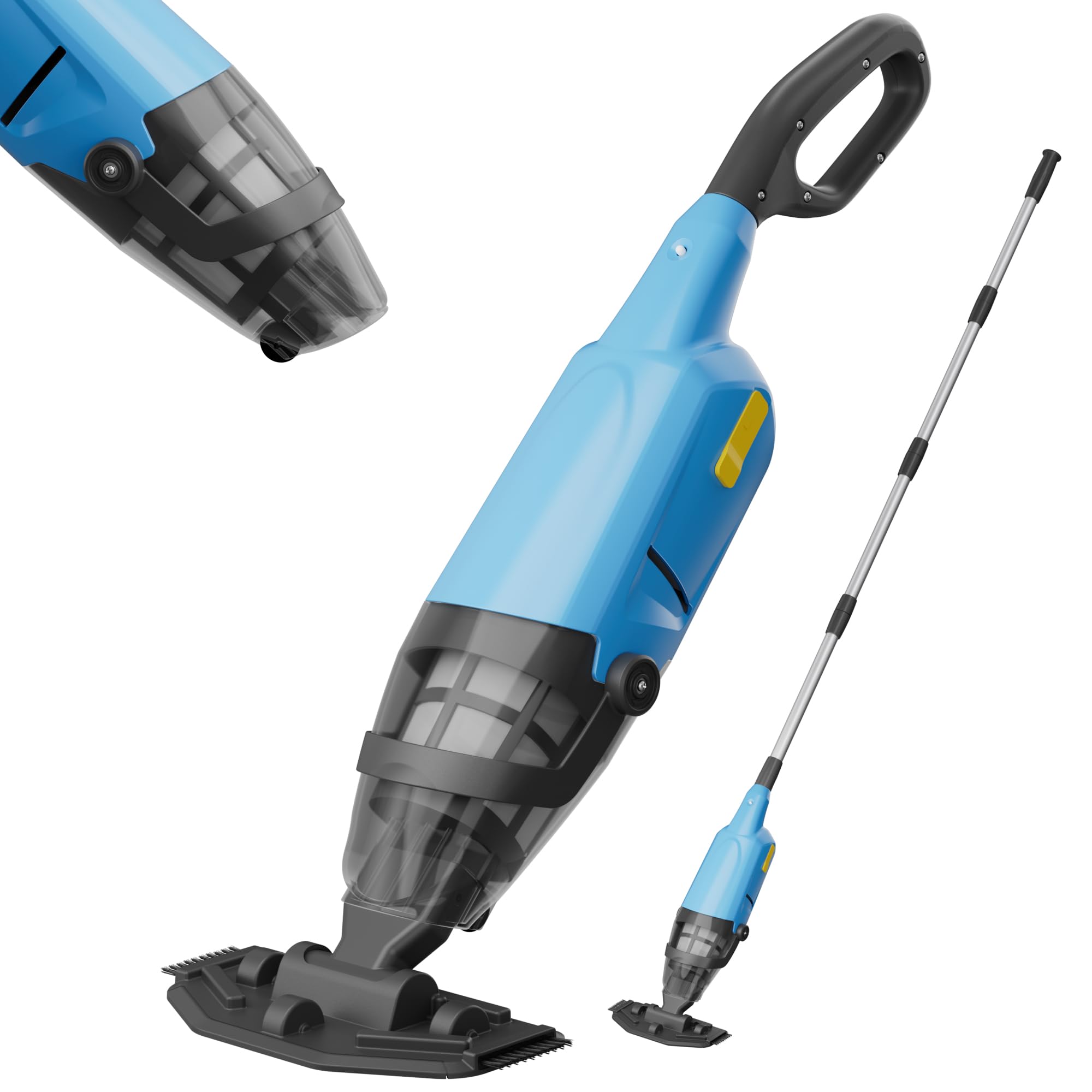 Poolsauger Akku, Pool Bodensauger mit Betriebsdauer bis zu 60-90 Minuten, 160 cm Teleskopstange, Poolreiniger mit 4 Filtern, Absaugung bis zu 4088 L/h, Ideal für oberirdische Pools/Spas Whirlpool