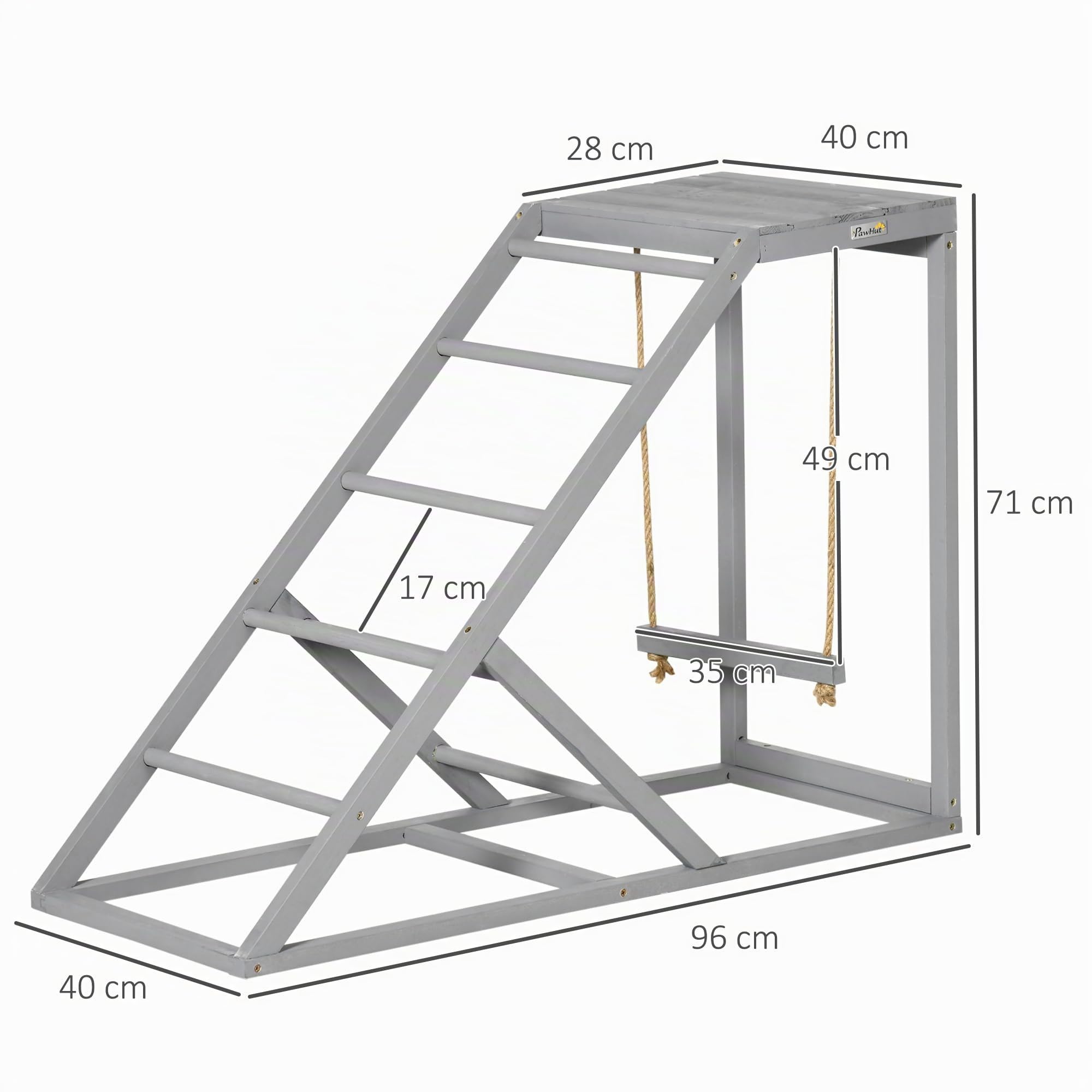 PawHut Posatoio in legno per galline, area giochi in legno per galline con altalena, scala, piattaforma, zona naturale per, 96 x 40 x 71 cm, grigio