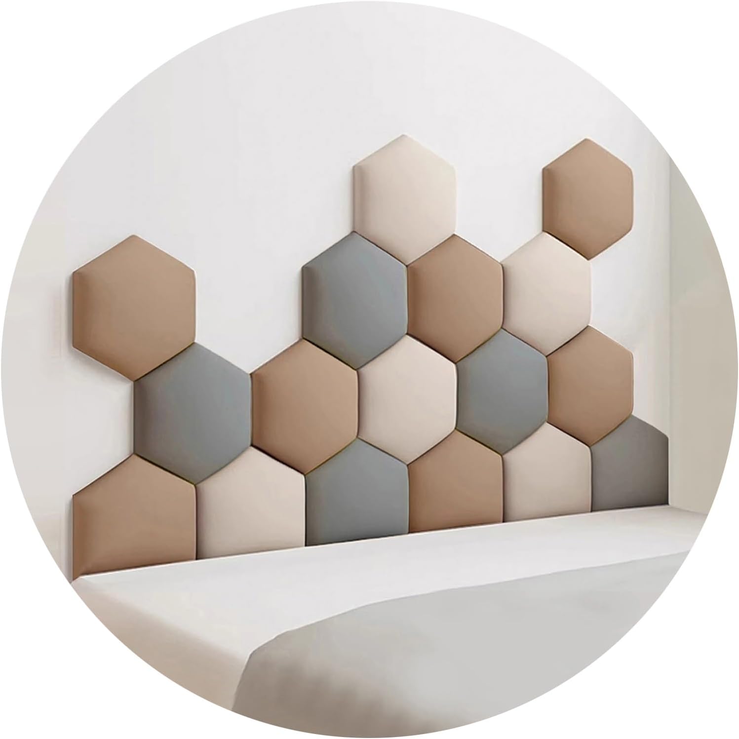 Anti-Collision Padded Wall Panels 3cm Thick Peel and Stick Hexagon Wall Padding Scratch-Resistant Fabric Headboard Bedroom Wall Decor(Gold,120x70cm)