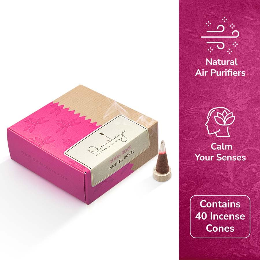 Image of Nirmalaya Premium Rooh Rose Incense Combo Pack | 100% Natural Organic | 40 Incense Sticks, 40 Incense Cones, 40 Dhoop Sticks | Long-Lasting Fragrance for Pooja, Meditation & Yoga